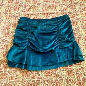 Wild Fable Teal Velvet Frilly Ruffle Mini Skirt